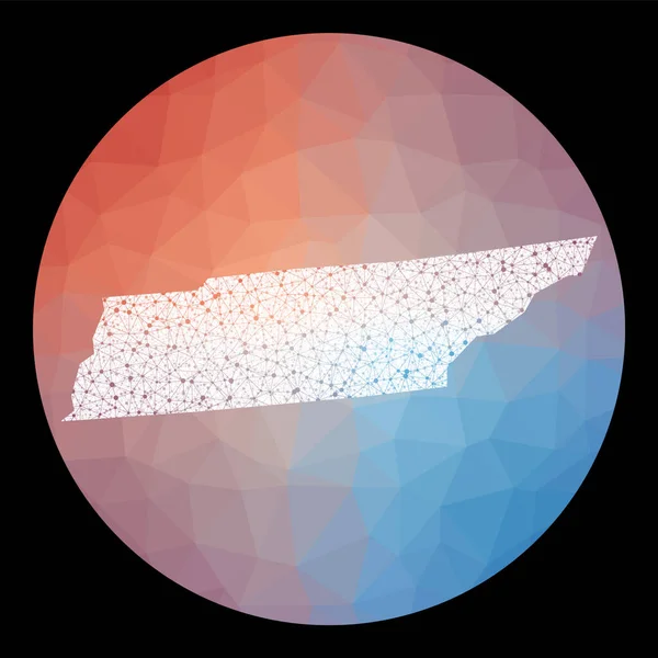 Rete vettoriale Mappa del Tennessee Mappa dello stato degli Stati Uniti con sfondo poligonale basso Tennessee arrotondato — Vettoriale Stock