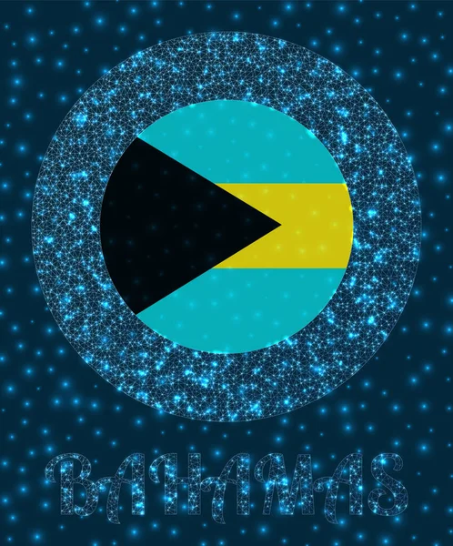 Round Bahamas odznak Flag of Bahamas in glowing network mesh style Logo sítě Země — Stockový vektor