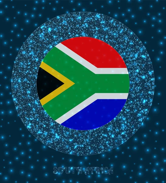 Round South Africa badge Flag of South Africa in glowing network mesh style Country network logo — Stock Vector