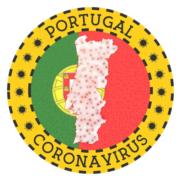 Coronavirus in Portugal teken Ronde badge met vorm van Portugal Gele land lock down embleem — Stockvector