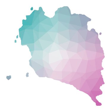Zümrüt ametist renkleriyle adanın çokgen haritası Ko Pha Ngan Geometrik çizimi