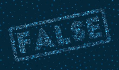FALSE kelimesi dijital stilde Parlayan geometrik FALSE rozet yaratıcı vektör çizimi