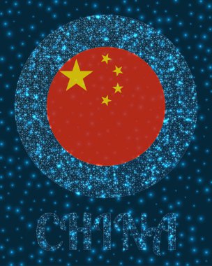 Işıldayan ağ örgüsü ülke ağı logosu içinde Çin Bayrağı Yuvarlak Çin rozeti