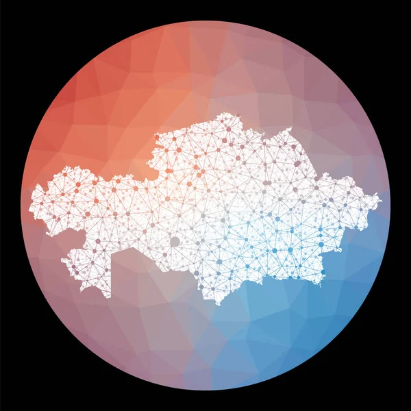 Vektor nätverk Kazakstan karta över landet med låg poly bakgrund rundade Kazakstan — Stock vektor