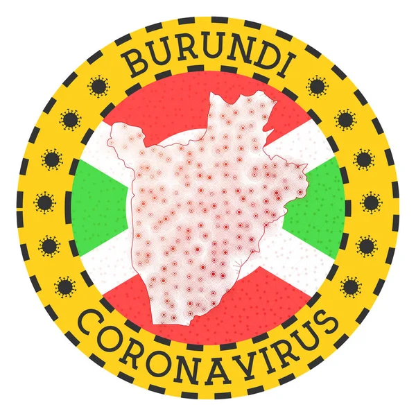 Coronavirus au Burundi signe Insigne rond avec la forme du Burundi Emblème de verrouillage de pays jaune avec — Image vectorielle