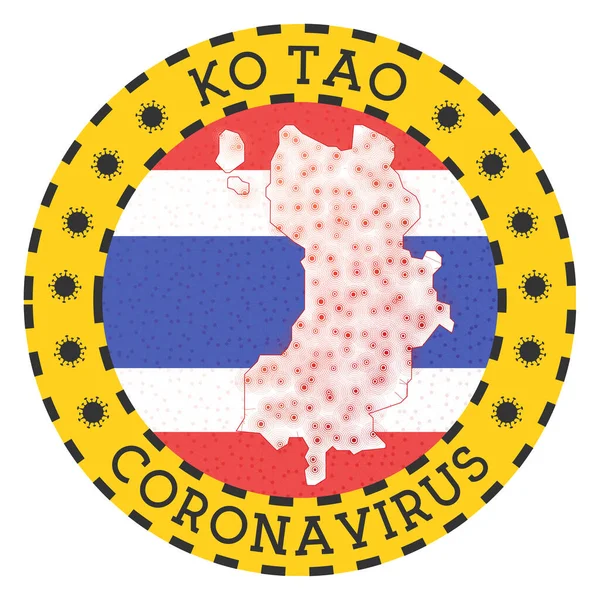 Coronavirus en Ko Tao signo insignia redonda con forma de Ko Tao amarilla isla bloqueo emblema con — Vector de stock