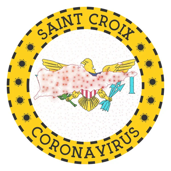 Coronavirus à Sainte Croix signe Insigne rond en forme de Sainte Croix Verrouillage de l'île Jaune — Image vectorielle