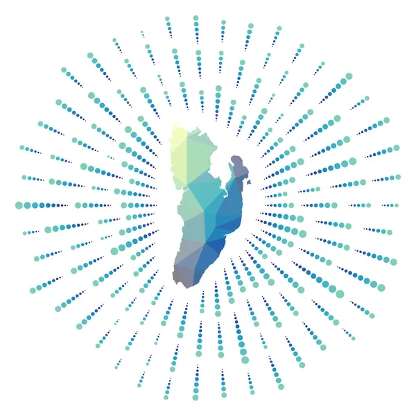 Forma de Kadan Kyun estallido solar poligonal Mapa de la isla con los rayos de estrellas de colores Kadan Kyun — Vector de stock