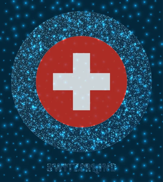 Round Switzerland badge Flag of Switzerland in glowing network mesh style Country network logo — Stock Vector