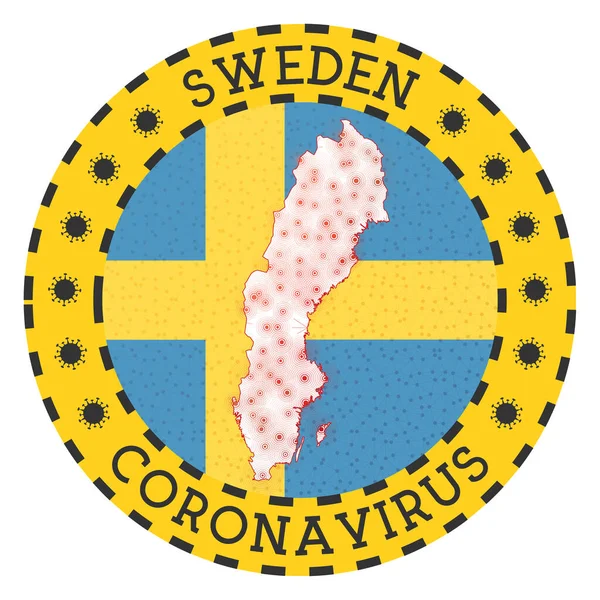 Coronavirus i Sverige tecken Rund bricka med form av Sverige Gult land låsa emblem med — Stock vektor