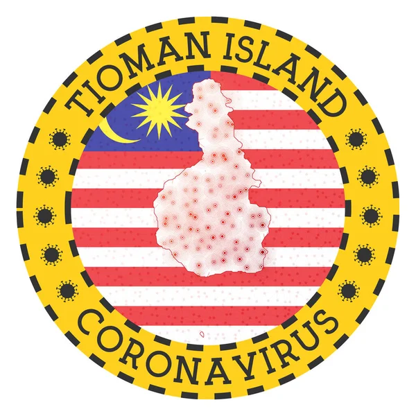 티 오 만 섬의 코로나 바이러스, 티 오 만 섬의 노란 섬 모양의 라운드 배지 — 스톡 벡터