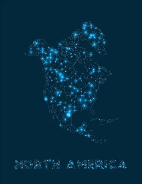 Mapa sítě Severní Ameriky Abstraktní geometrická mapa kontinentu Připojení k internetu a — Stockový vektor