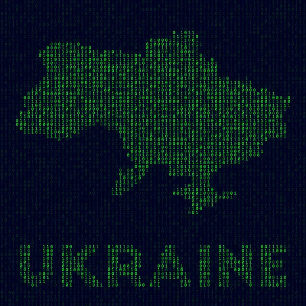 Digitální Ukrajina logo Země symbol v hackerském stylu binární kód mapa Ukrajiny s názvem země — Stockový vektor