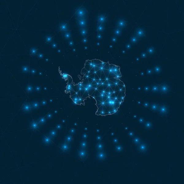 南极数字地图从国家网络连接处发出的光芒 — 图库矢量图片