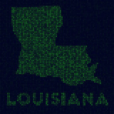 Louisiana 'nın dijital Louisiana logosu ABD devlet hacker tarzı ikili kod haritası ve ABD eyaleti