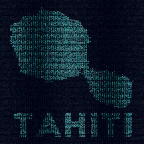 Mapa técnico de Tahití Símbolo de isla en estilo digital Cibermapa de Tahití con nombre de isla Encantador — Vector de stock