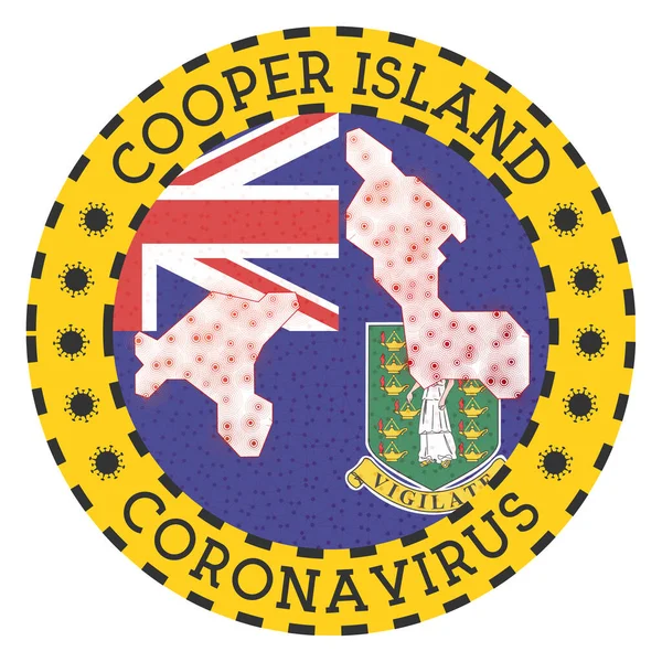 Coronavirus in Cooper Island sign Round badge with shape of Cooper Island Yellow island lock down — Stock Vector