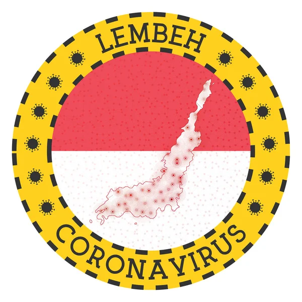 Koronawirus w Lembeh znak Okrągła odznaka z kształtem Lembeh Żółta wyspa zablokować emblemat z — Wektor stockowy
