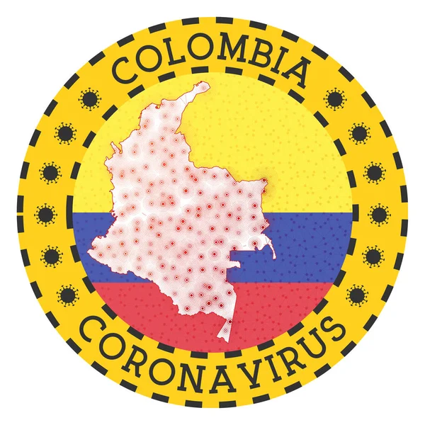 Coronavirus en Colombia firman insignia redonda con forma de Colombia — Archivo Imágenes Vectoriales