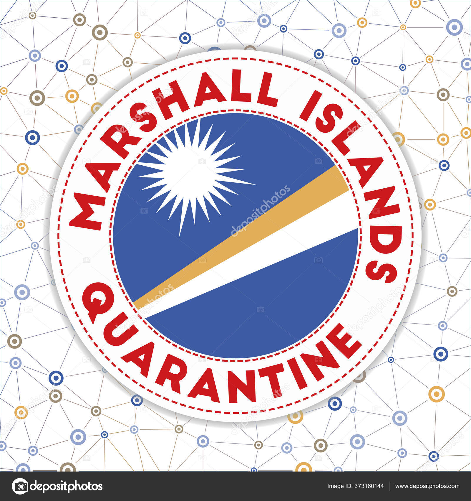 马绍尔群岛检疫机构签署印有马绍尔群岛国家封锁旗的圆形徽章图库矢量图©Eugene Ga 373160144
