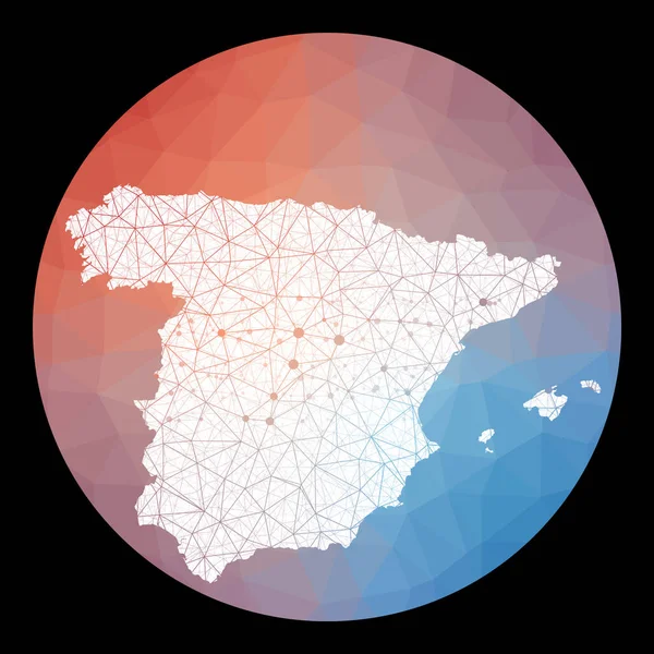 Rede vetorial Espanha mapa Mapa do país com baixo fundo poli Ilustração em Espanha arredondada em —  Vetores de Stock