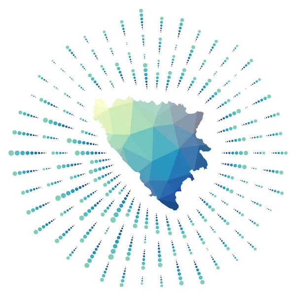 Forma de Bosnia estallido de sol poligonal Mapa del país con los rayos de estrellas de colores Bosnia ilustración — Vector de stock