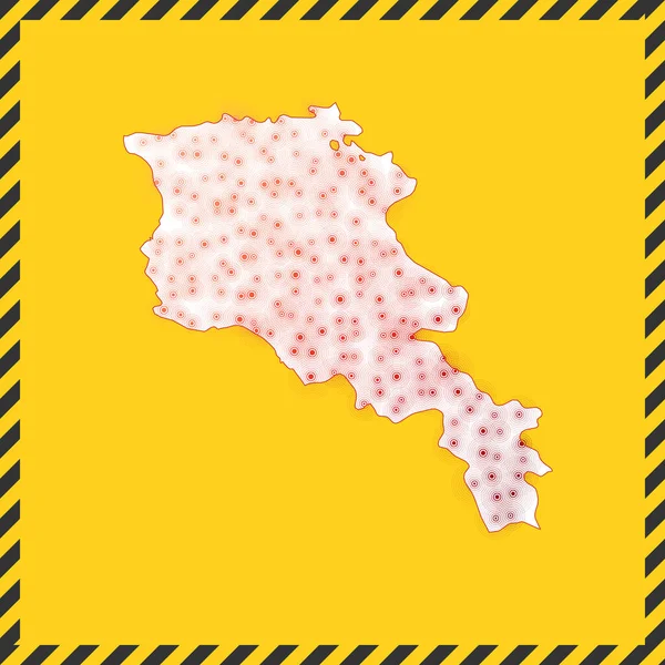 アルメニアはウイルスの危険標識を閉じます国のアイコンをロックします地図の周りの黒い縞模様の国境 — ストックベクタ