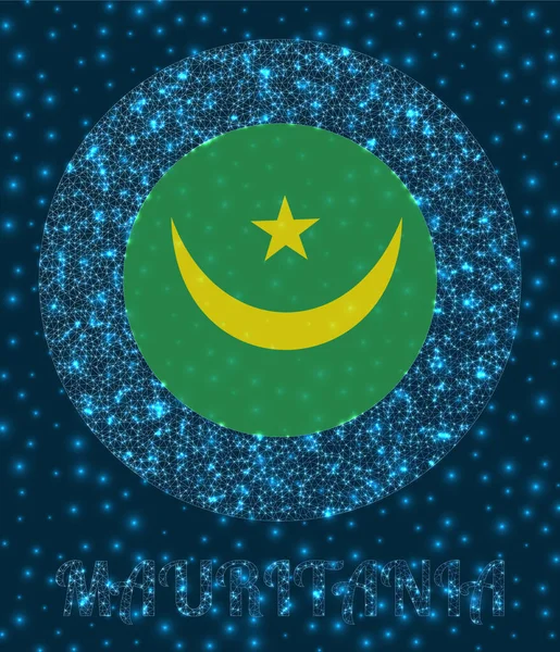 Round Mauritania badge Flag of Mauritania in glighting network mesh style Country network logo — стоковий вектор