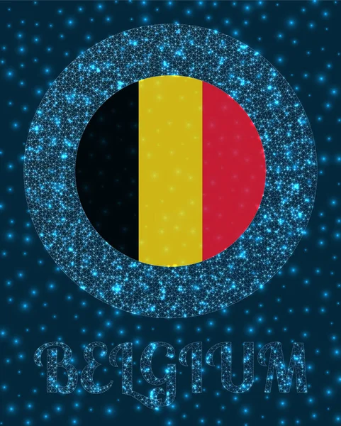 Σήμα Round Belgium Σημαία Βελγίου σε λαμπερό δικτυωτό στυλ Λογότυπο δικτύου χώρας Κομψό — Διανυσματικό Αρχείο