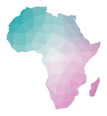 Afrika 'nın çokgen haritası kıtanın zümrüt ametist renkleriyle Geometrik çizimi Afrika