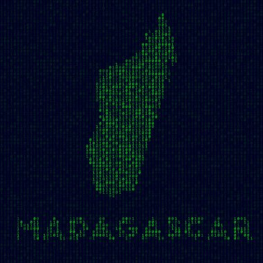 Madagaskar dijital logosu Ülke sembolü hacker stili Madagaskar 'ın ülke kodlu ikili kod haritası