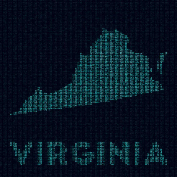 Virginia tech map Us state symbol in digital style Cyber map of Virginia with us state name — Διανυσματικό Αρχείο