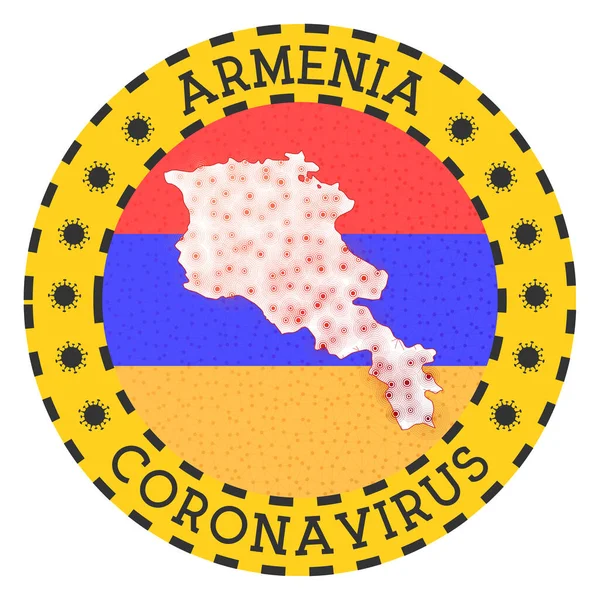 Coronavirus i Armenien tecken Rund bricka med form av Armenien Gul land låsa emblem med — Stock vektor