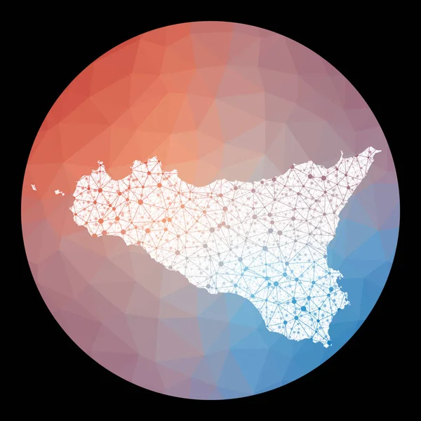 Διανυσματικό δίκτυο Sicilia χάρτης Χάρτης του νησιού με χαμηλό poly background — Διανυσματικό Αρχείο