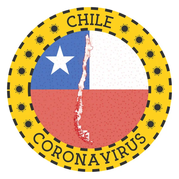 Коронавірус в Чилі знак "Круглий значок" з формою чилійського жовтого прапора. — стоковий вектор