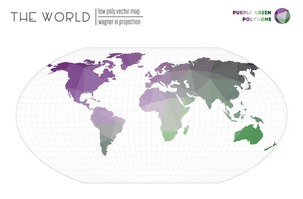 Abstract world map Wagner VI projection of the world Purple Green colored polygons Elegant vector — Stock Vector