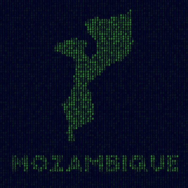 Logo digital de Mozambique Símbolo de país en estilo hacker Mapa binario de Mozambique con país — Vector de stock
