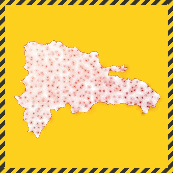 Dominicana fechado sinal de perigo de vírus Bloquear ícone do país Borda listrada preta em torno do mapa com — Vetor de Stock