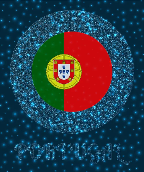 Ronde Portugal badge Vlag van Portugal in gloeiende netwerk gaas stijl Land netwerk logo Levendig — Stockvector