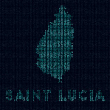 Saint Lucia 'nın dijital stil siber haritasında ada adı ile anılan adanın Saint Lucia haritası.