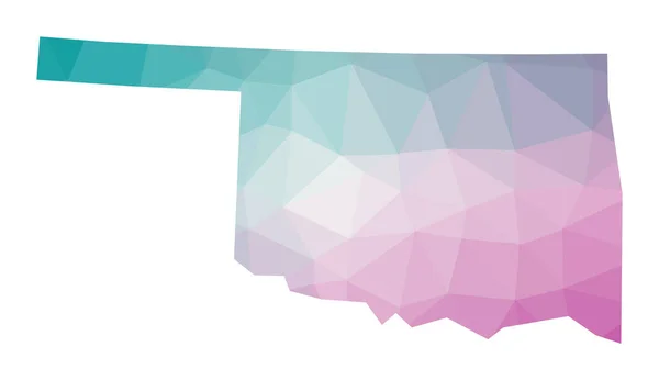 Mapa poligonal de Oklahoma Ilustración geométrica del estado de los Estados Unidos en colores amatista esmeralda — Vector de stock