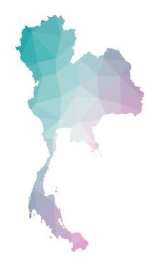 Ülkenin zümrüt ametist renkleriyle Tayland Geometrik çiziminin çokgen haritası