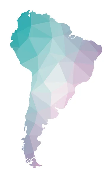 Mapa poligonal da América do Sul Ilustração geométrica do continente em cores ametistas esmeralda — Vetor de Stock