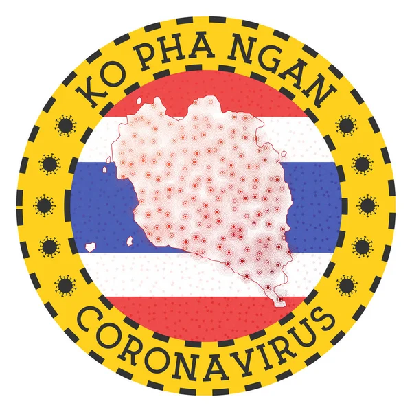Coronavirus en Ko Pha Ngan signo placa redonda con forma de Ko Pha Ngan Amarillo isla de bloqueo hacia abajo — Vector de stock