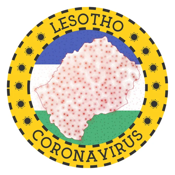레소토에 있는 코로나 바이러스 라운드 배지에 레소토 옐로 컨트리의 모양이 걸려 있습니다. — 스톡 벡터