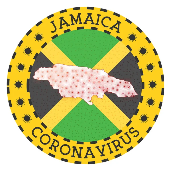 Coronavirus in Jamaica sign Round badge with shape of Jamaica Yellow country lock down emblem with — Stock Vector