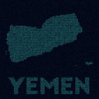 Yemen teknoloji haritası ülke sembolü Yemen 'in dijital stil siber haritası ve ülke adı Cazip