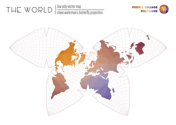 Vector kaart van de wereld Steve Watermans vlinder projectie van de wereld Paars Oranje gekleurd — Stockvector