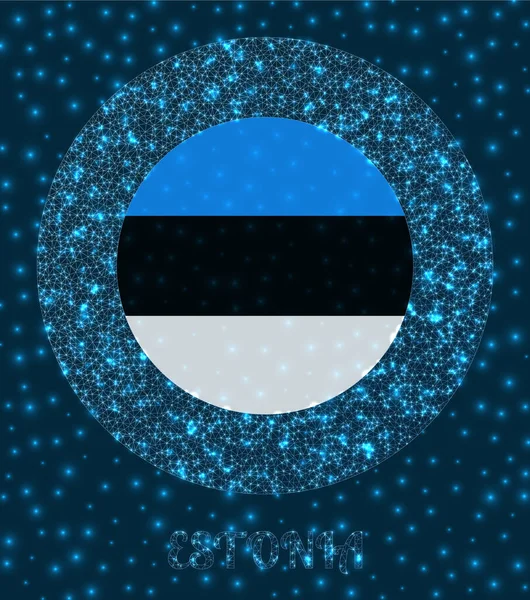 Round Estonia badge Flag of Estonia in glowing network mesh style Country network logo Artistic — Stock Vector