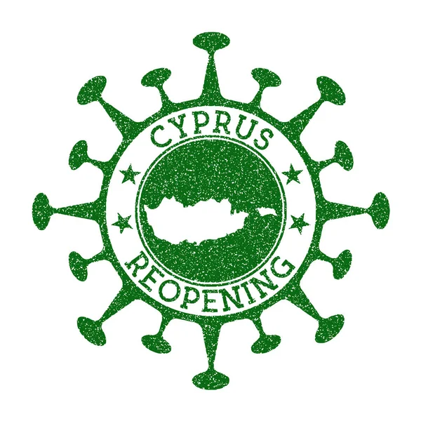 Cyprus Heropening Stempel Groene ronde badge van land met kaart van Cyprus Land opening na — Stockvector